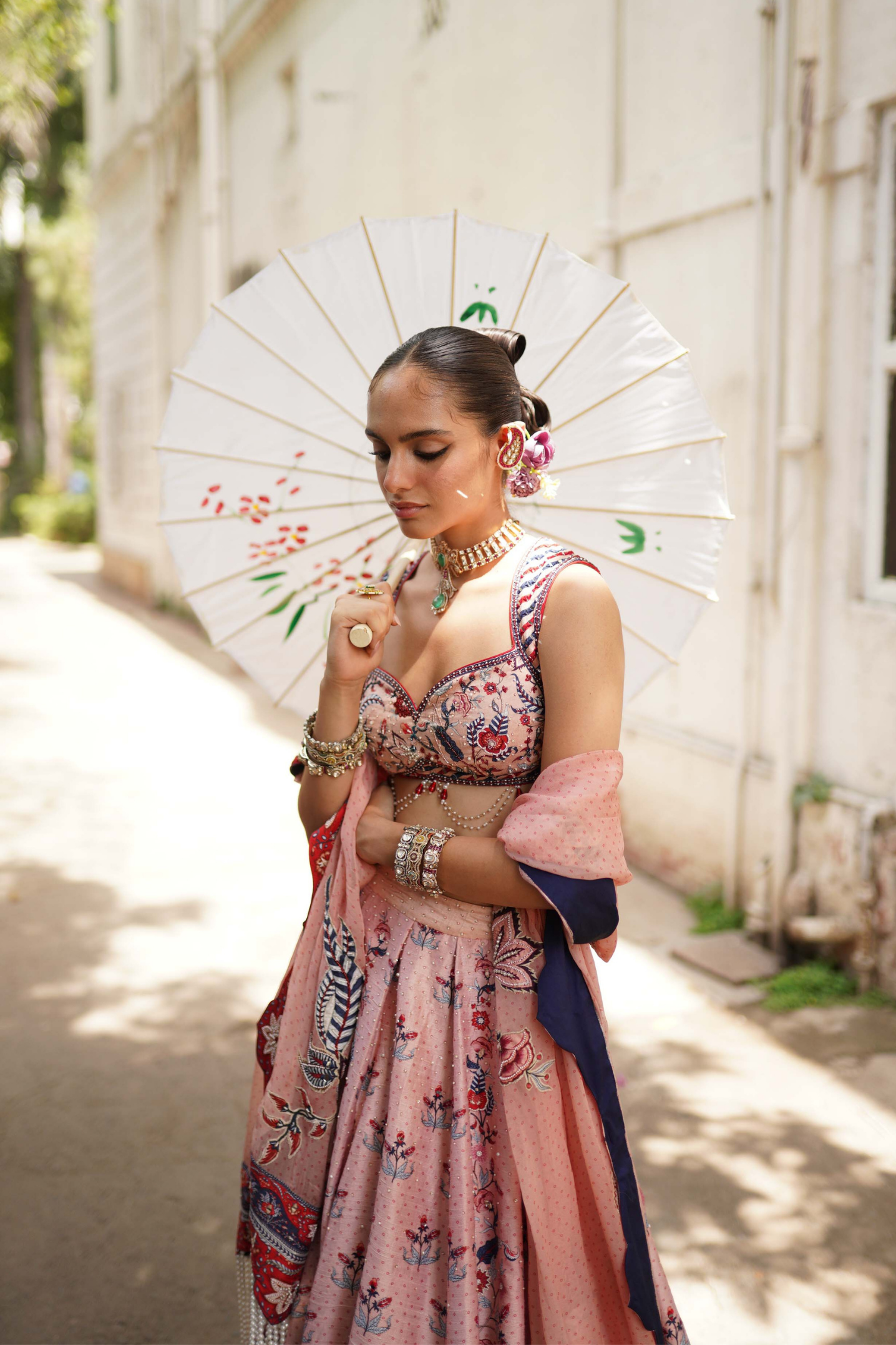 Soft pink bandhani lehenga set