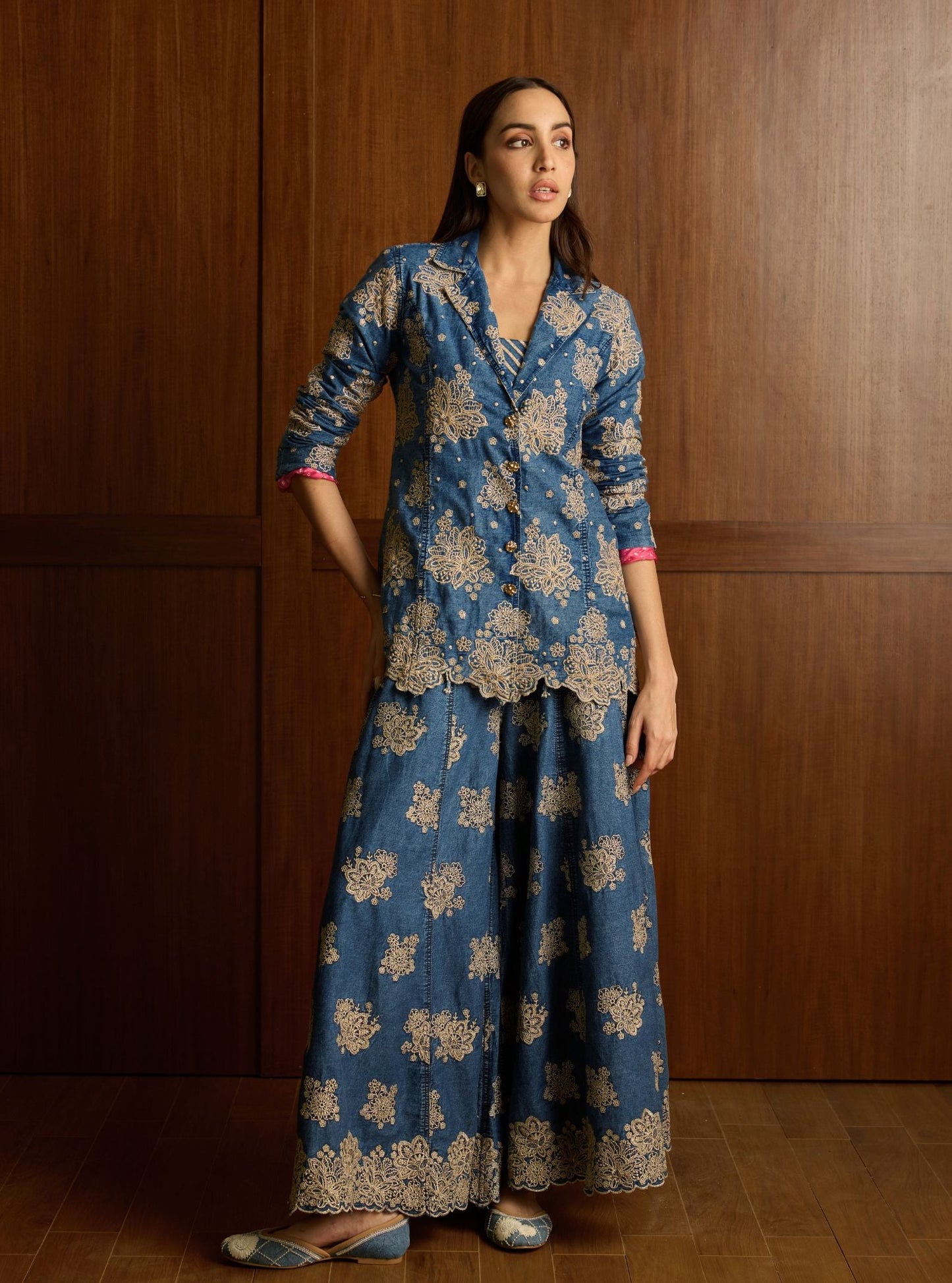 Nayira Denim Jacket & Sharara Set