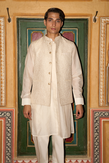 Beige Chanderi textured jacket