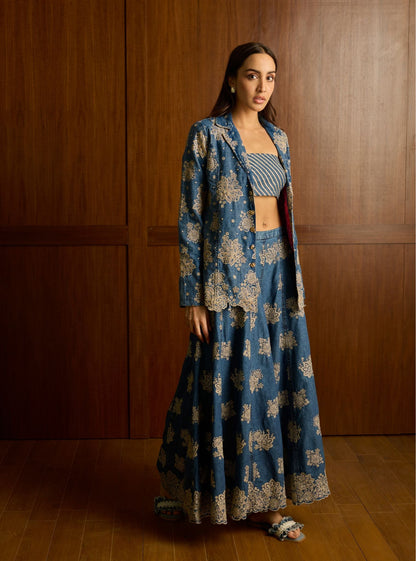 Nayira Denim Jacket & Sharara Set