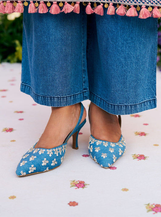Iris Denim Vegan Pointy Heel