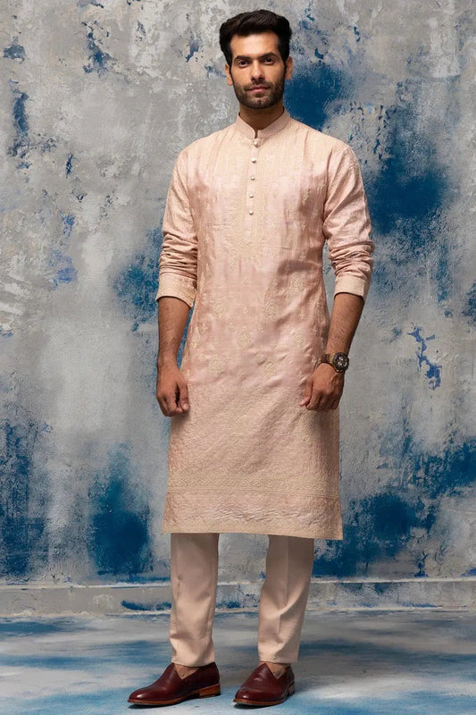 Muted Pink Dori Embroidery Kurta - Asuka Couture