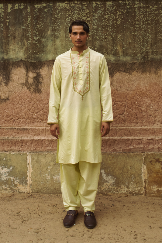 Pastel green cotton-silk kurta salwar