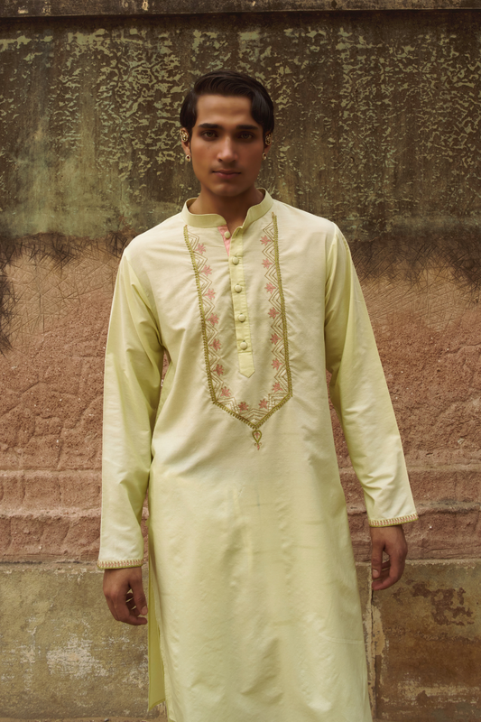Pastel green cotton-silk kurta salwar