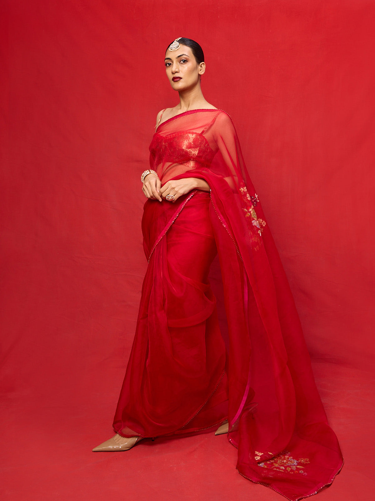 Handwoven Red Kora Banarasi Saree