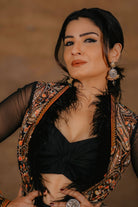 Women's Embroidered Black Sleeved Jacket Set