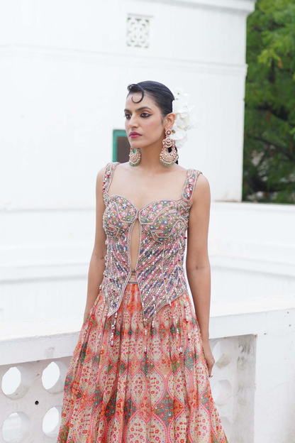 Orange corset skirt set