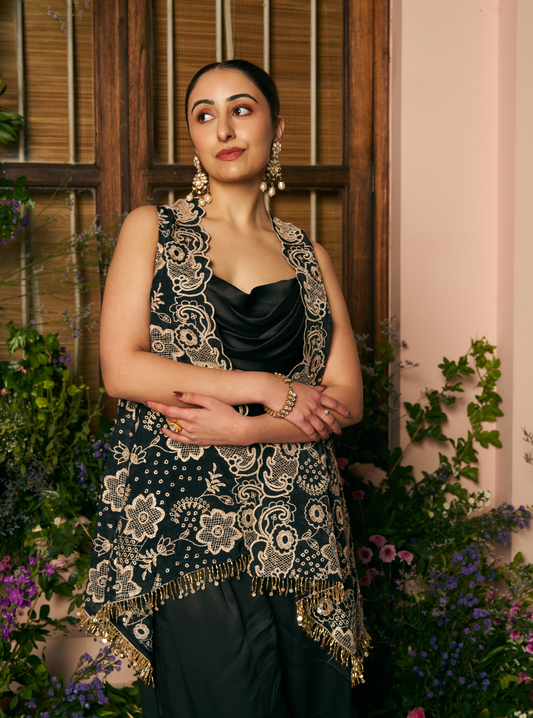 Charulata Glass Organza Black Jacket Set