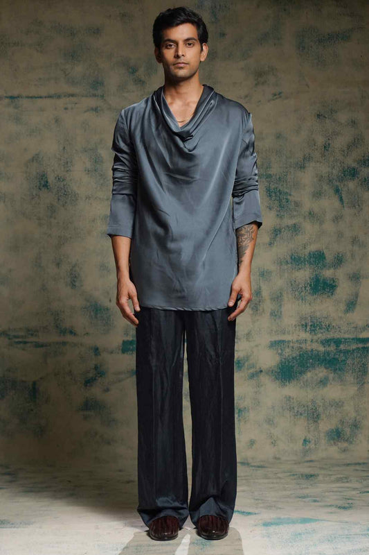 CHARCOAL BLUE COWL KURTA SET