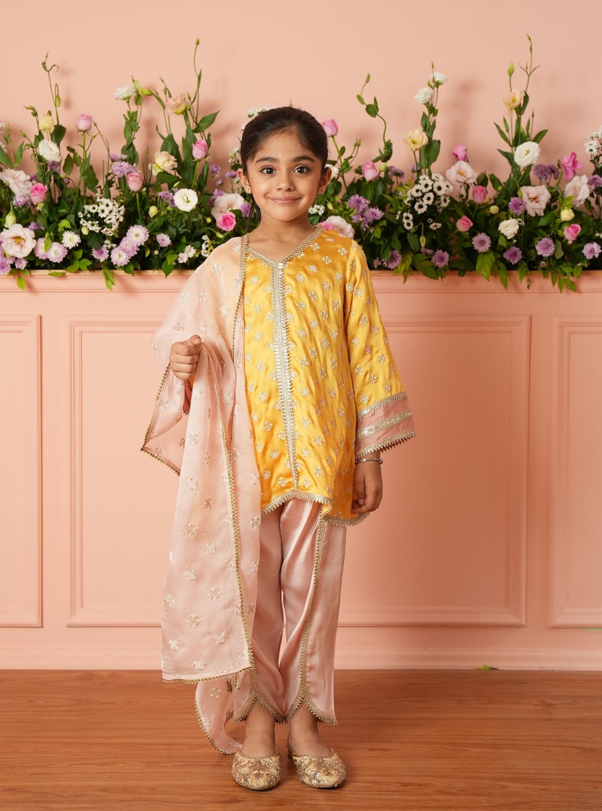 Tazmin Bemberg Satin Mustard Kurta Set