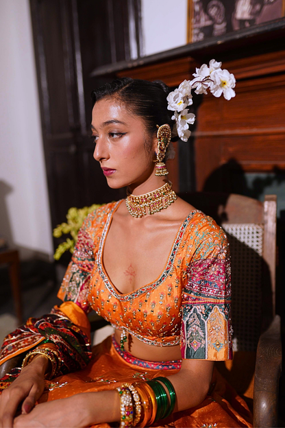 Mustard bandhani lehenga set