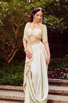 Buy Women's Creme Floral Draped Saree Set