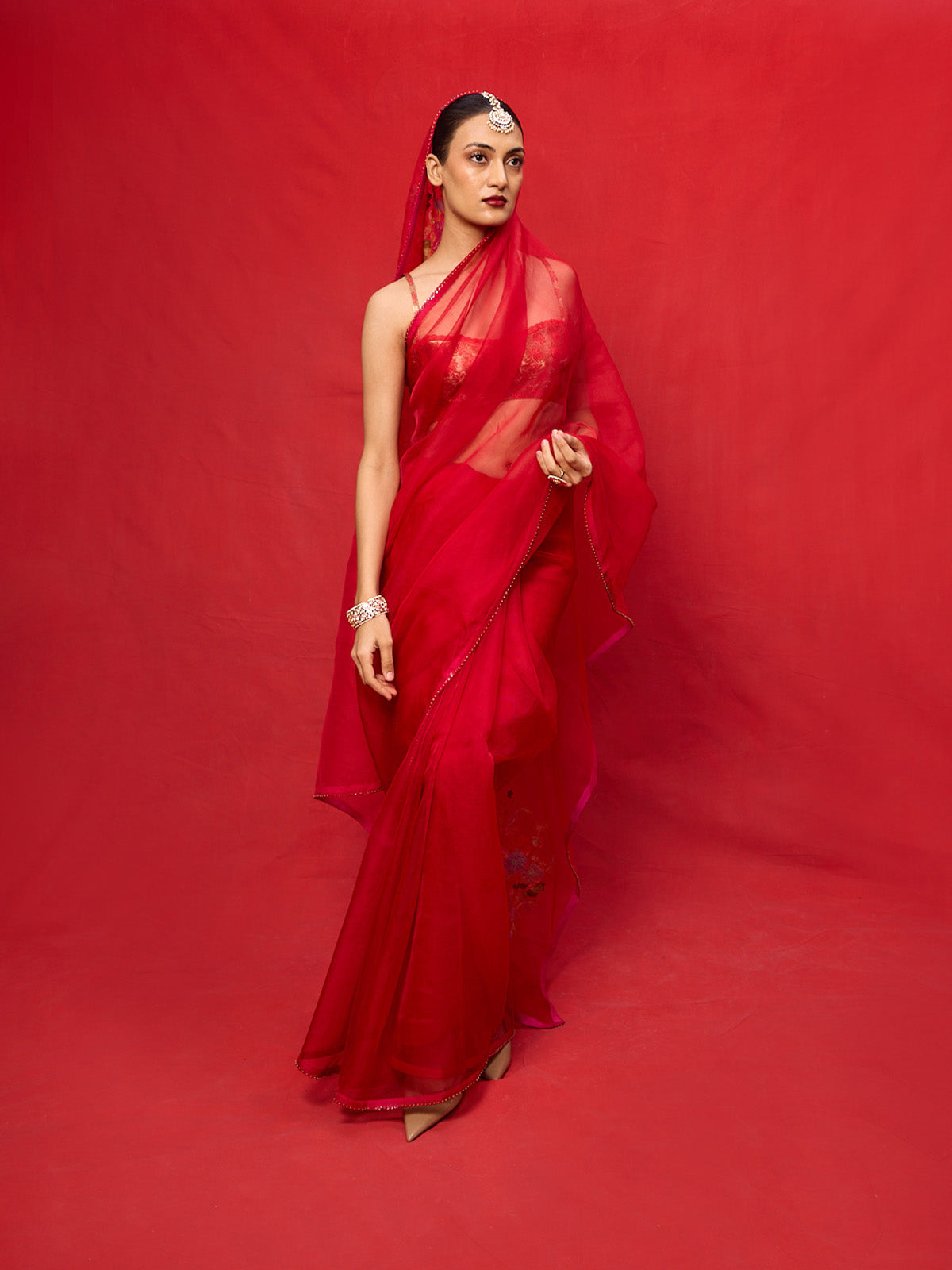 Handwoven Red Kora Banarasi Saree