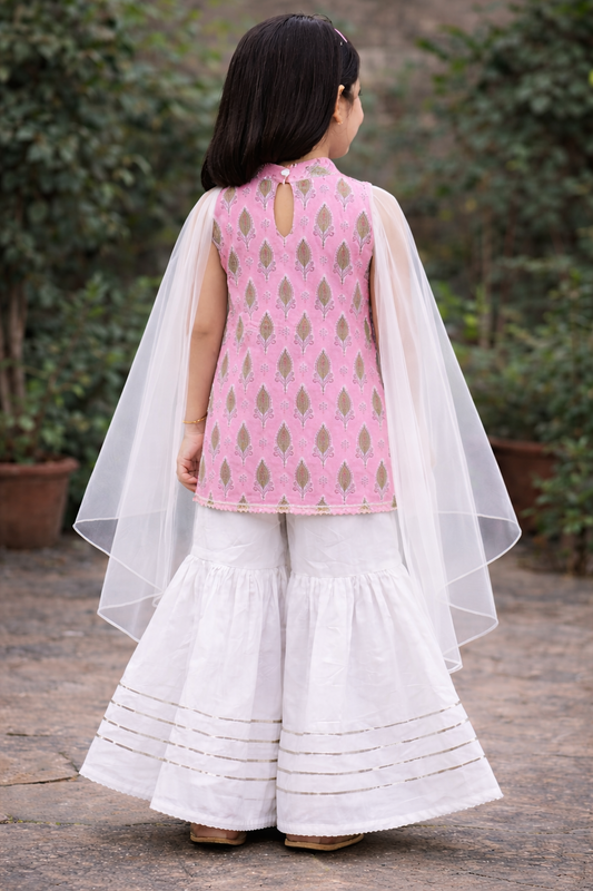 Pink Hand Block Printed Cotton Sharara Suit