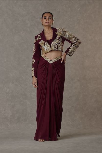 Plum Son-Chidiya Cropped Blazer Set