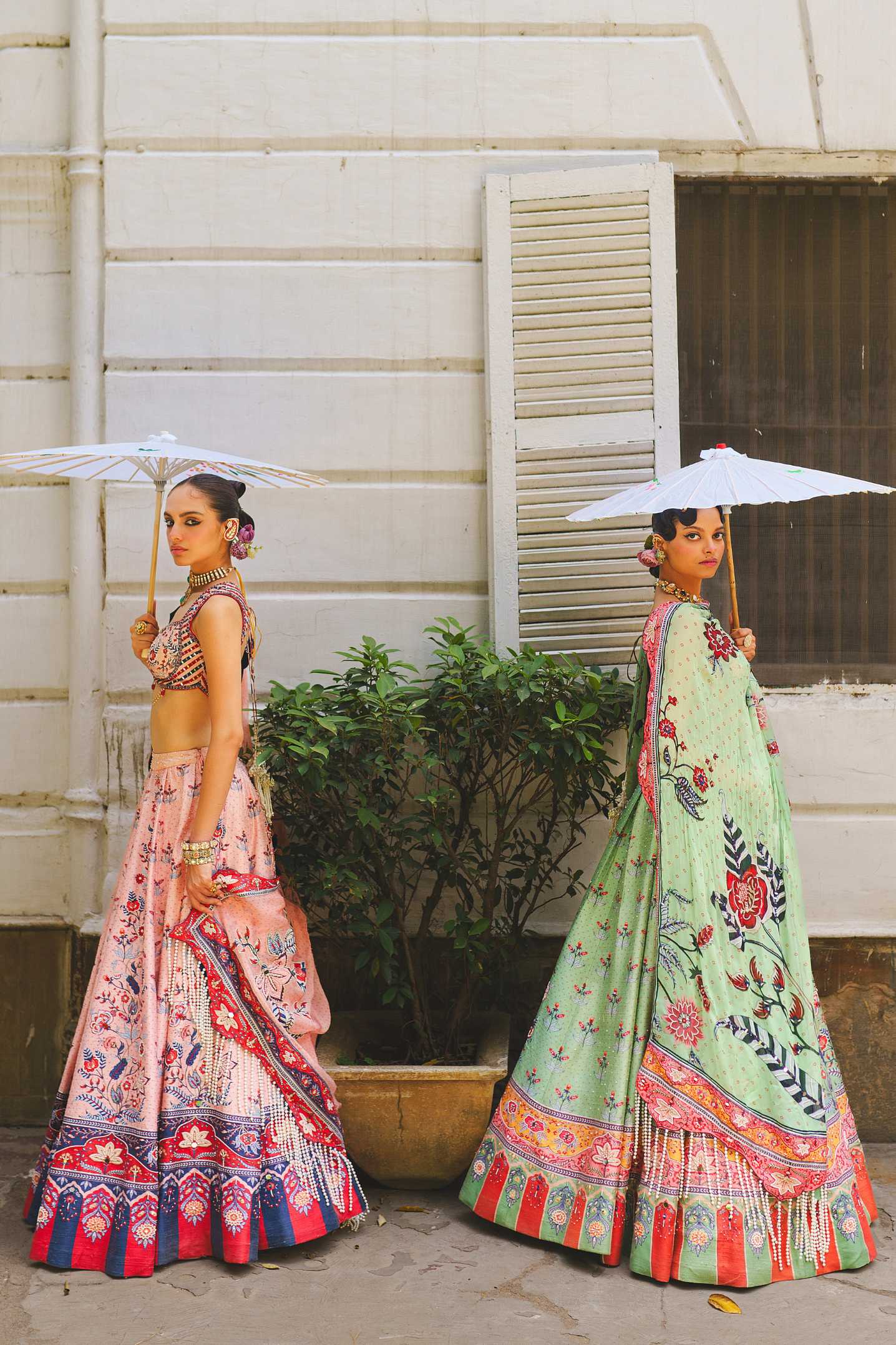 Floral pista green lehenga set