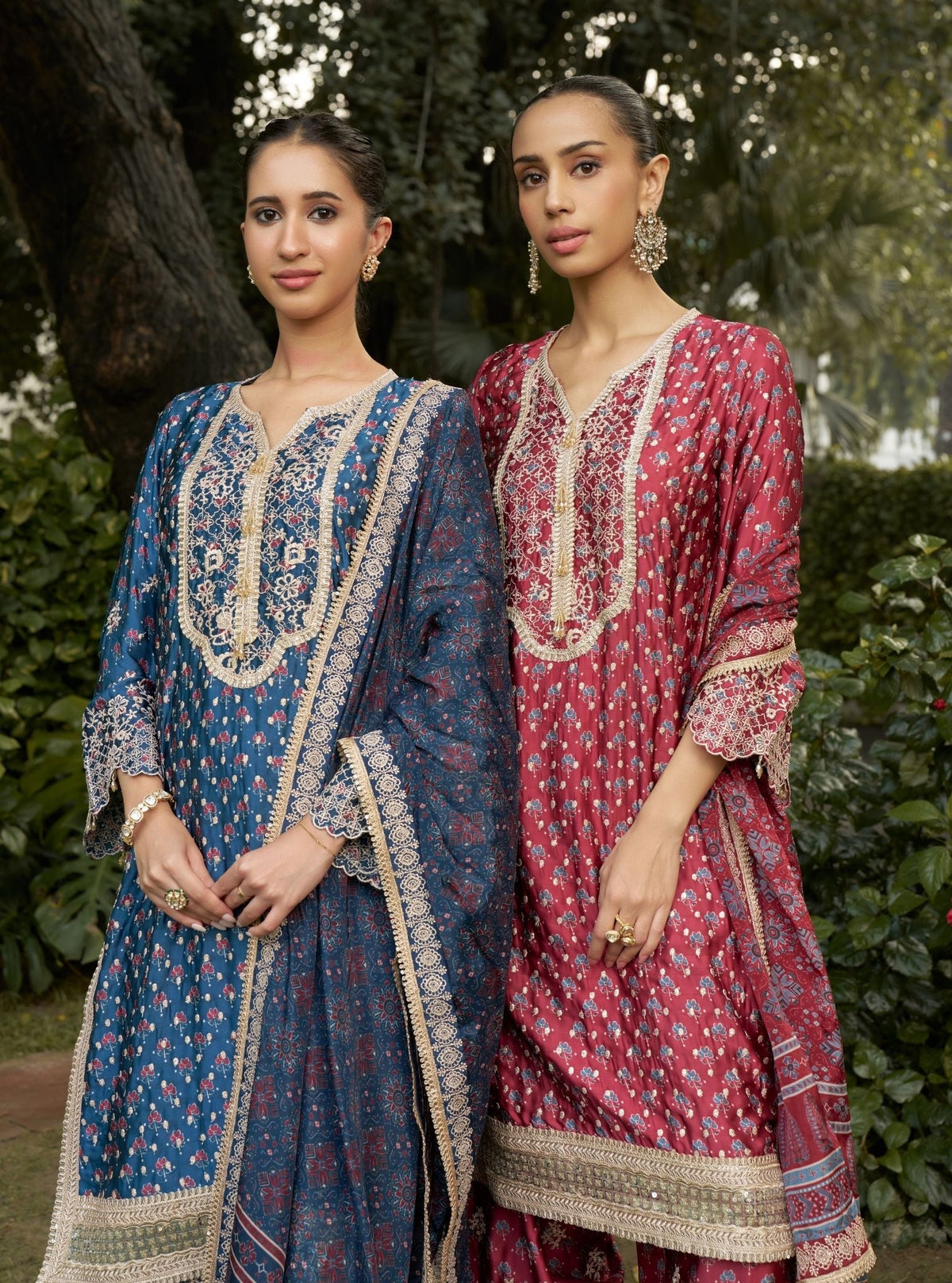 Kissa Cupro Satin Red Ajrakh Print Kurta Set