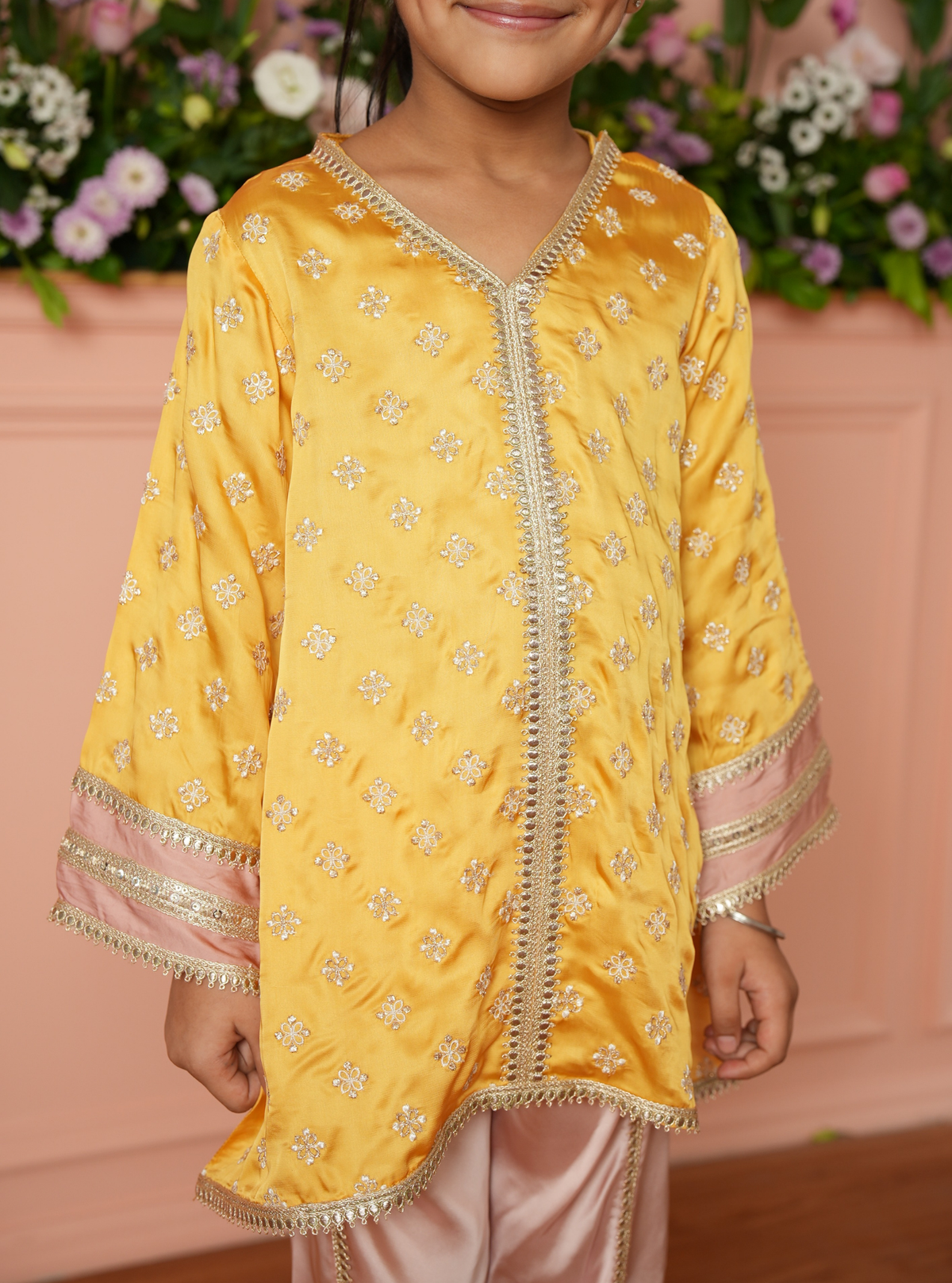 Tazmin Bemberg Satin Mustard Kurta Set
