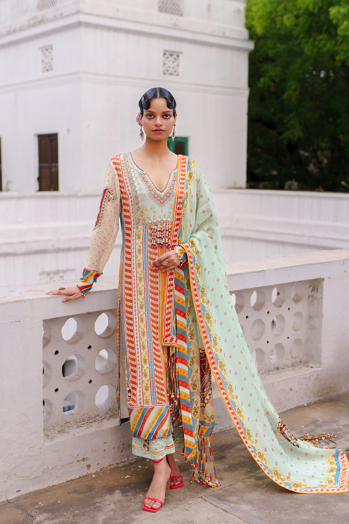 Pista green straight suit with pant set