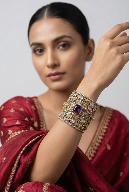 Tanvi Purple Metal Kundan Bracelet