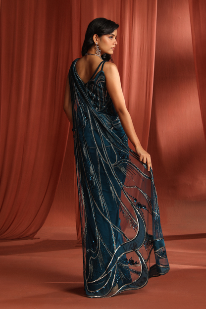 Teal Bloom Saree