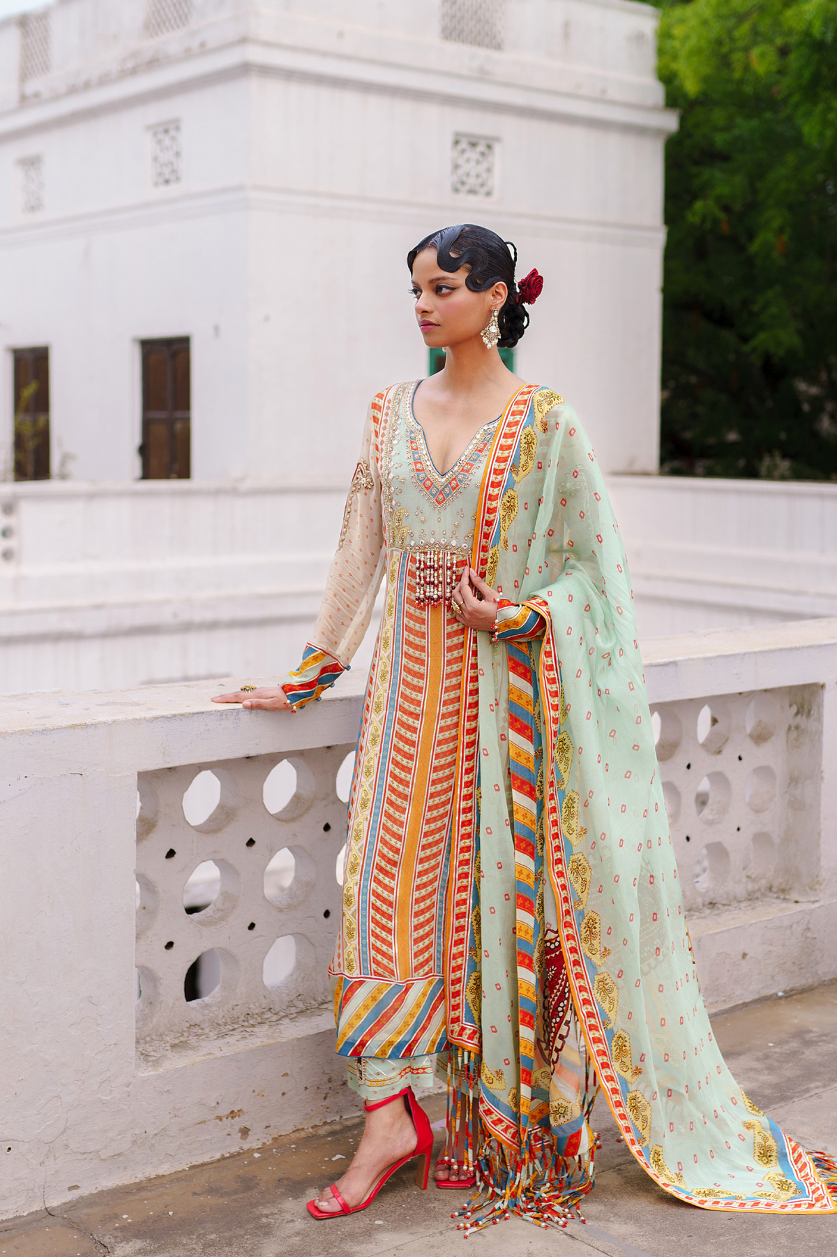 Pista green straight suit with pant set