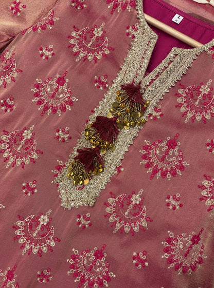 Amie Tissue Fuschia Kurta Set