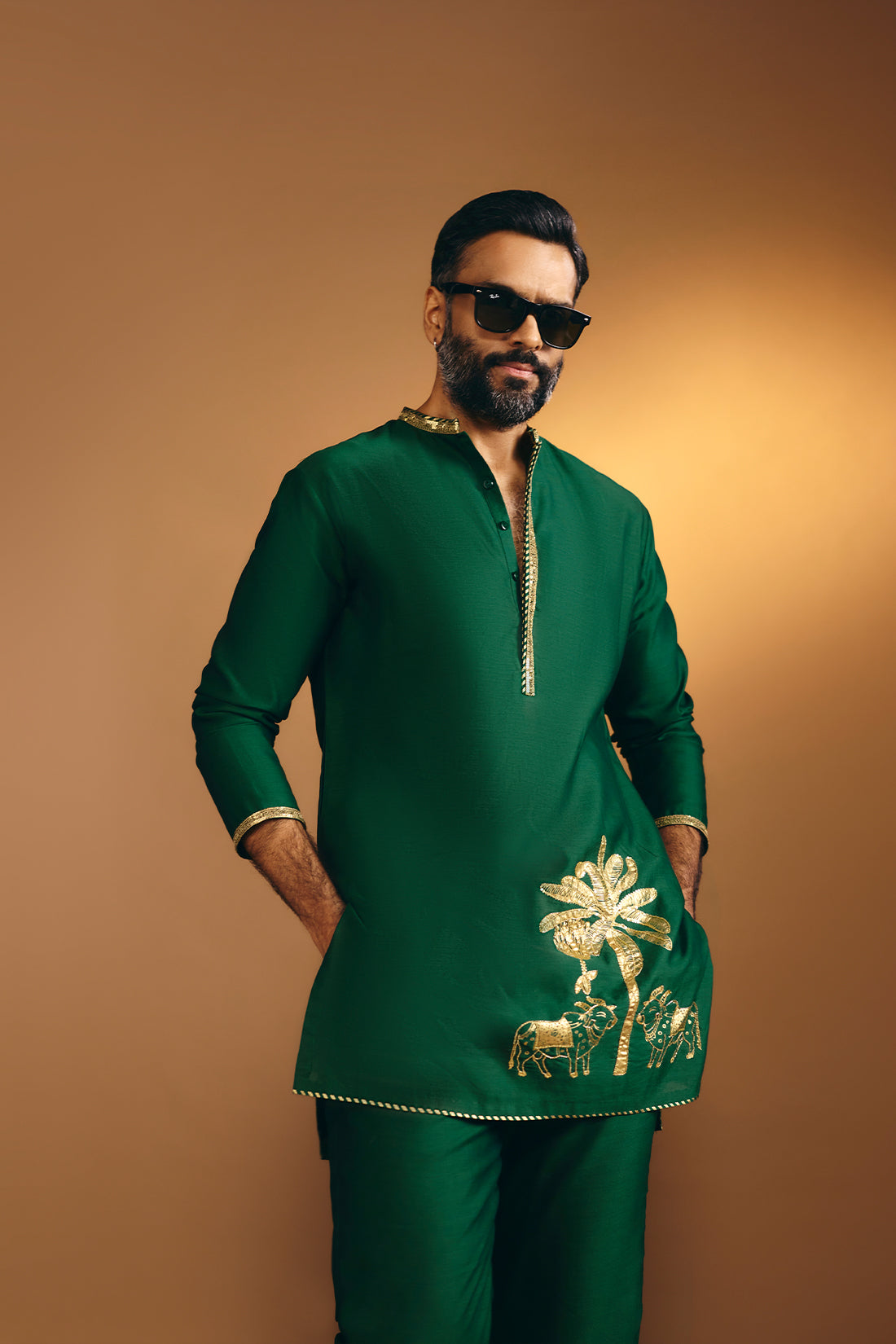 Green Tropical Nandi Kurta Set