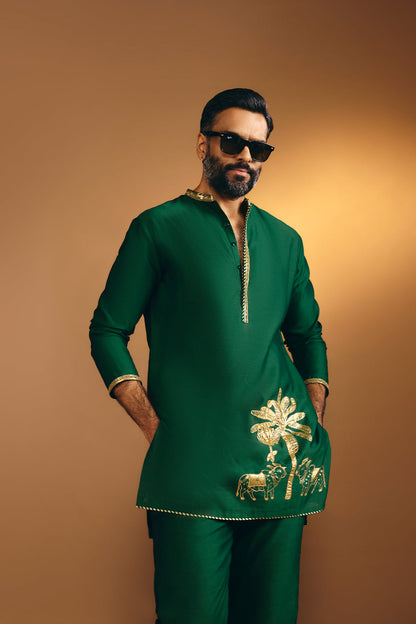 Green Tropical Nandi Kurta Set