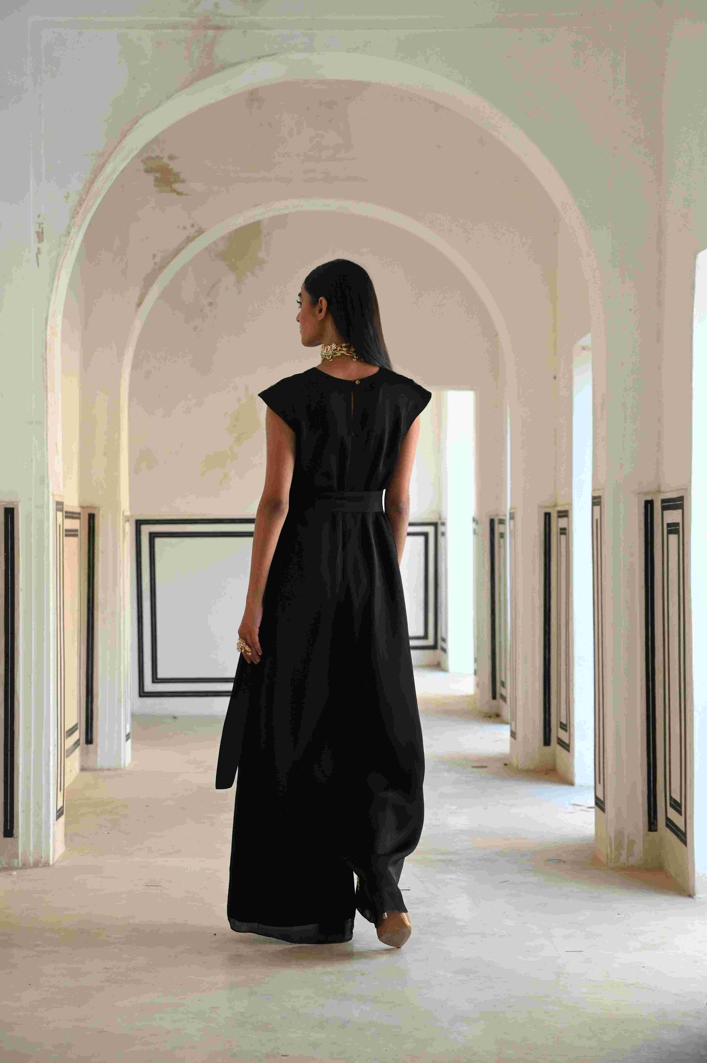 SMALL FLORAL BUTTI EMBROIDERED LOOSE JUMPSUIT- EC-JS-RAHI25-14- Black