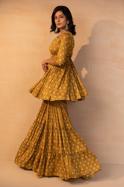 Mustard printed Sharara Set