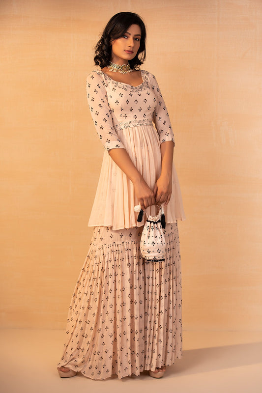Off White Embroidered Gharara Set