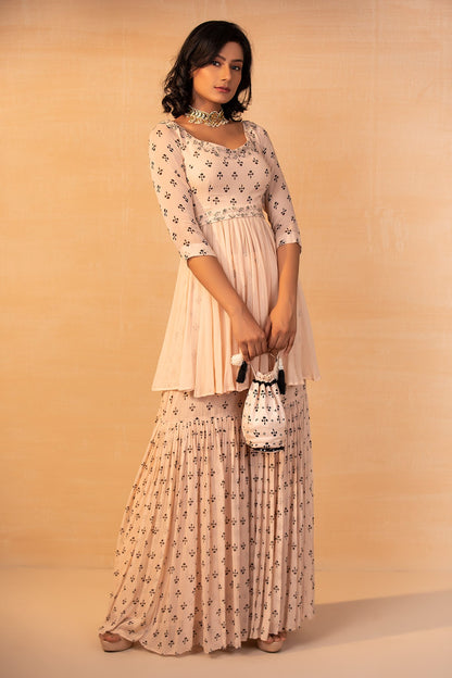 Off White Embroidered Gharara Set