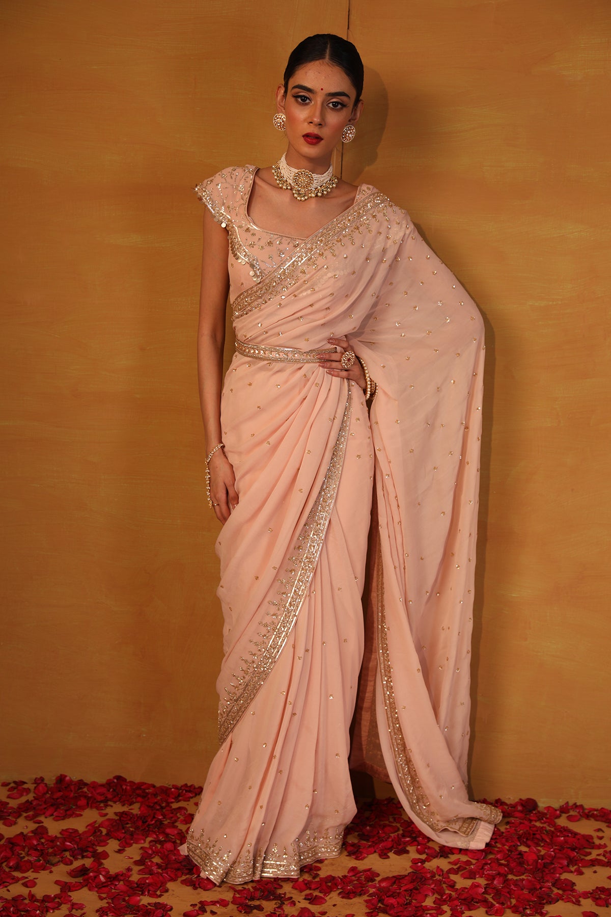 Blush Pink Georgette Saree