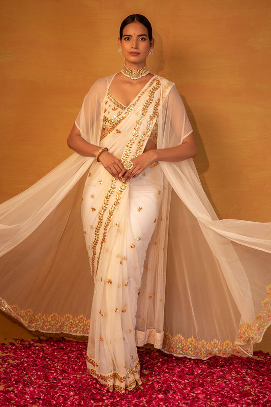 Off white net saree