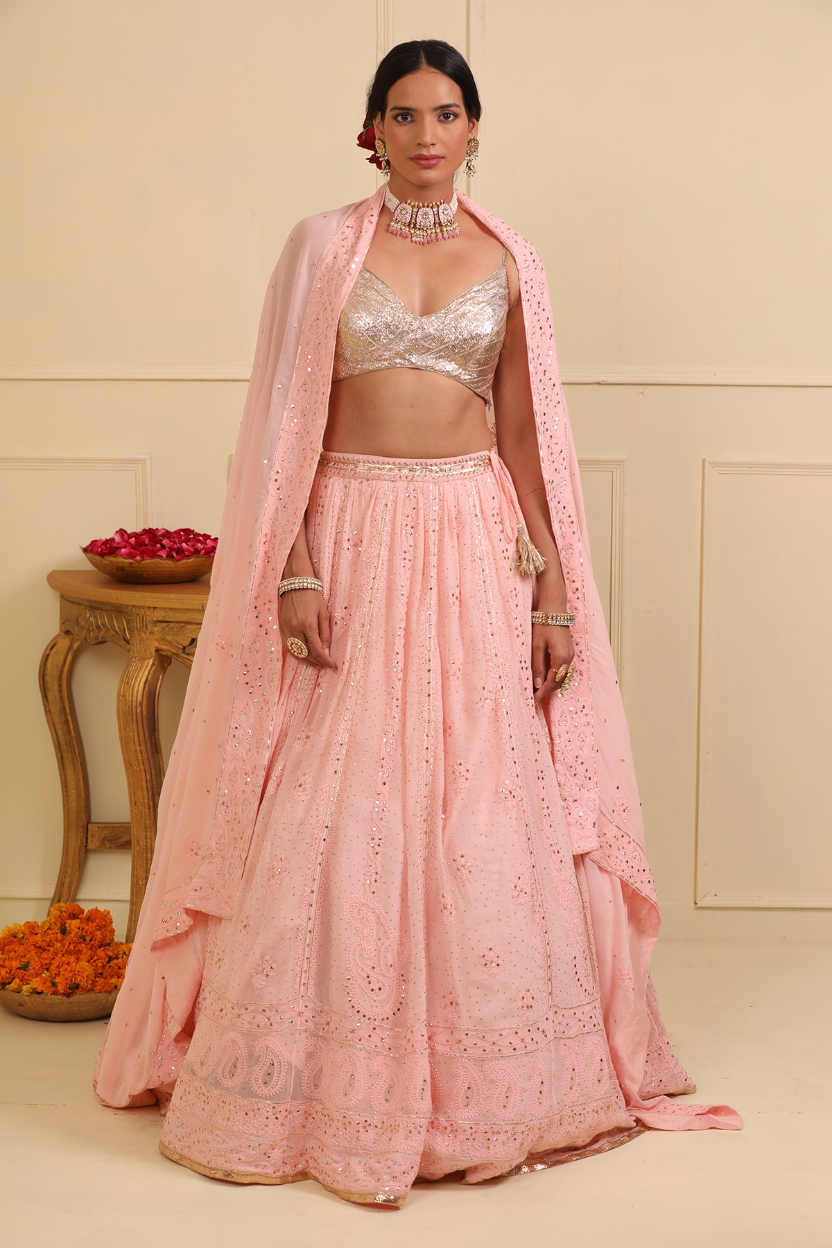 Pink chikankari Lehenga set
