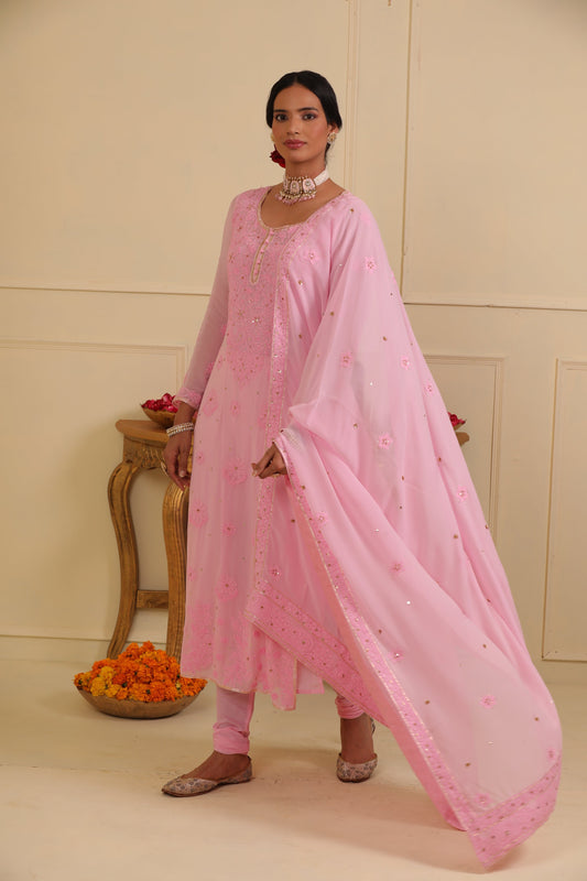 Pink chikankari kurta set