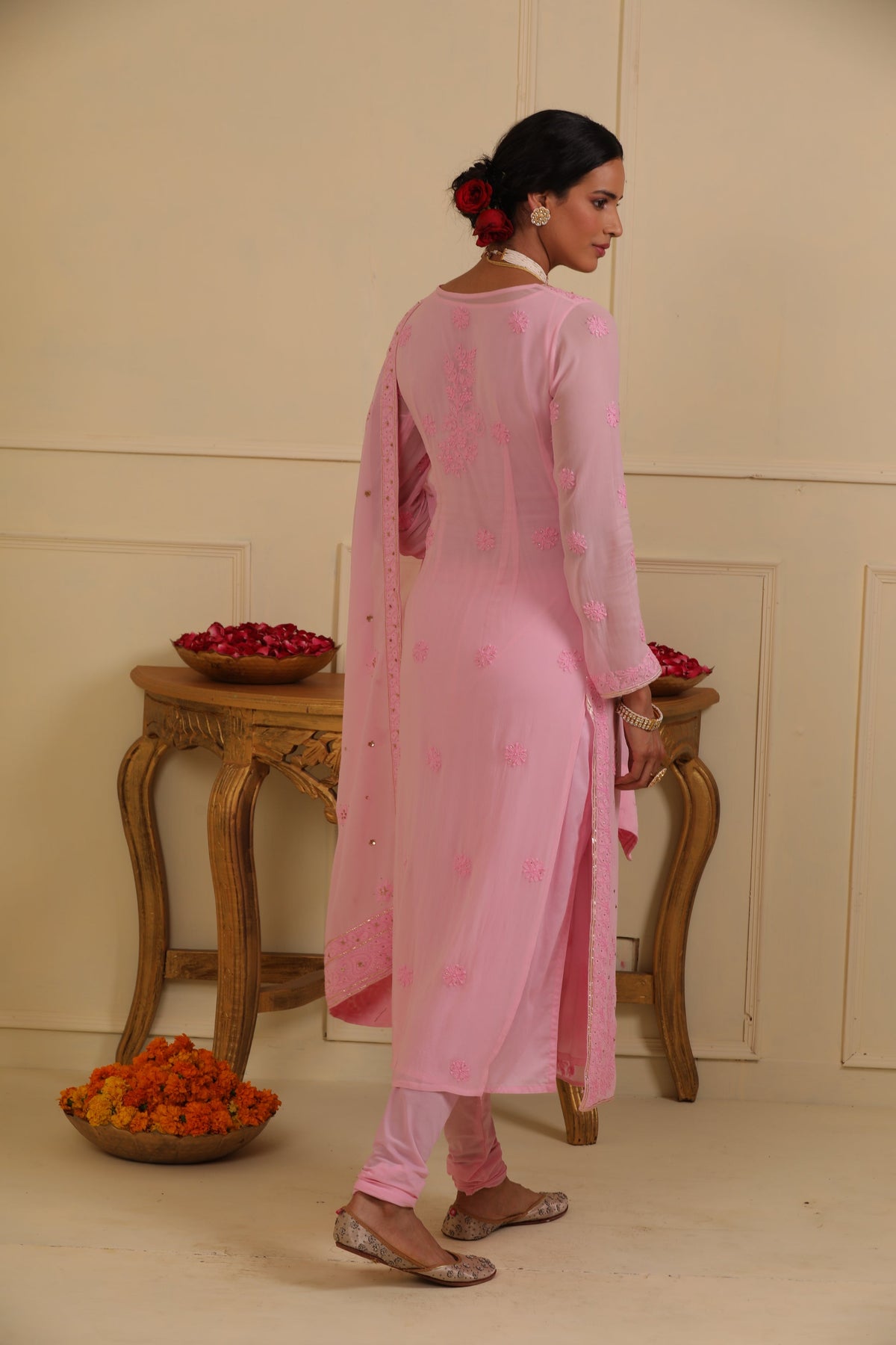 Pink chikankari kurta set