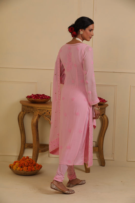Pink chikankari kurta set