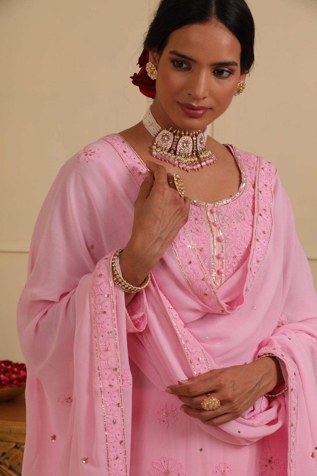 Pink chikankari kurta set