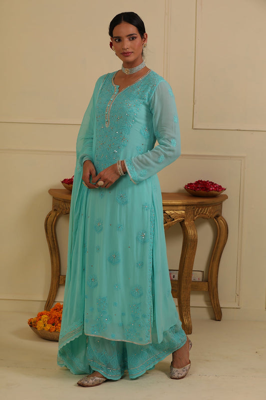 Blue chikankari kurta set