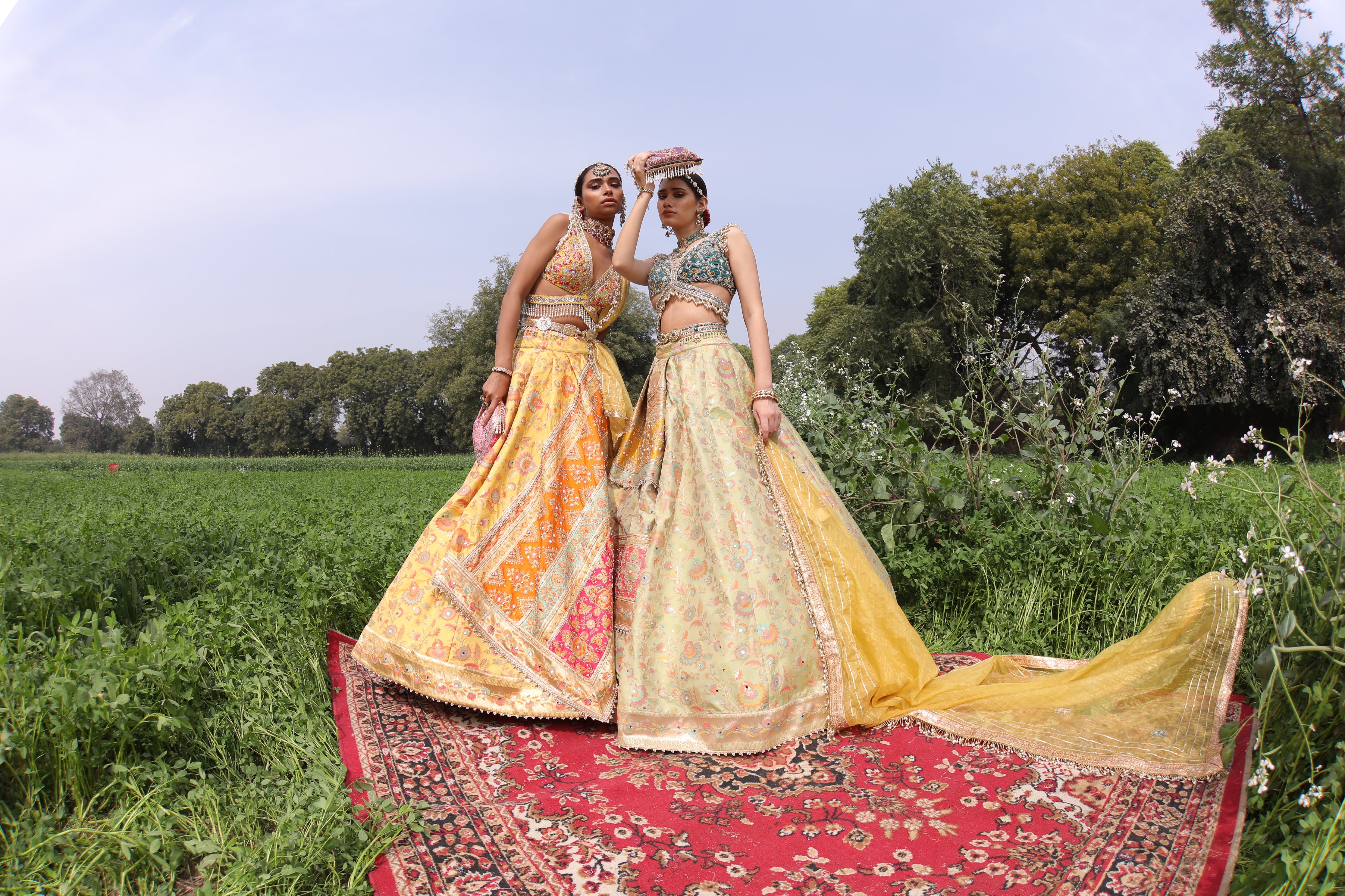 Women's Yellow Floral Asymmetrical Lehenga Set