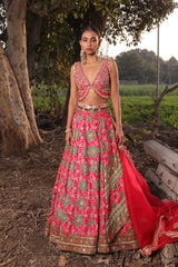 Women's Light Coral Banarasi Lehenga 