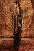 Shop Wine Kashida Embroidered Draped Saree Set
