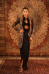 Women's Black Kashida Embroidered Hi-low Jacket
