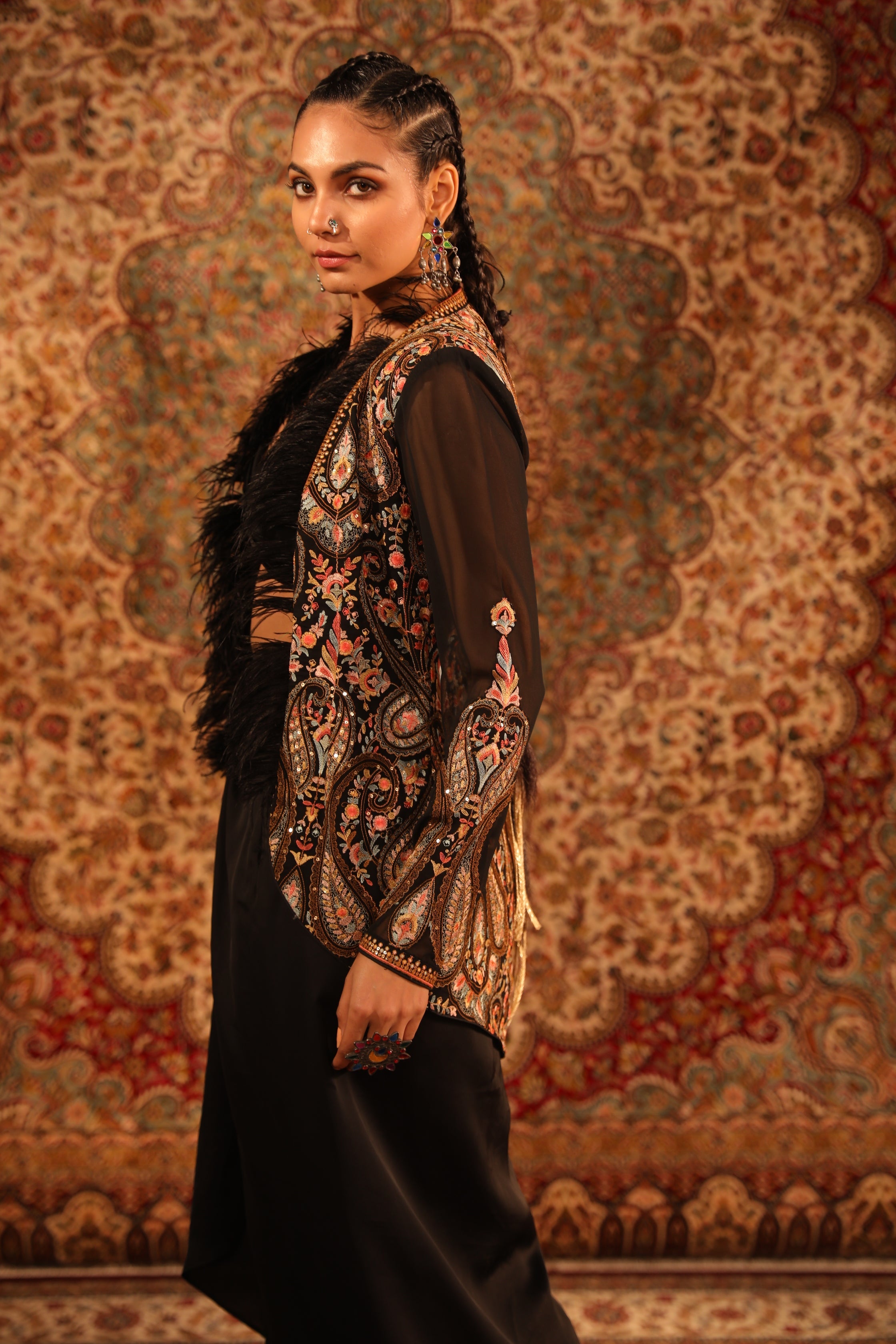 Women's Kashida Embroidered Hi-Low Jacket Set sideview