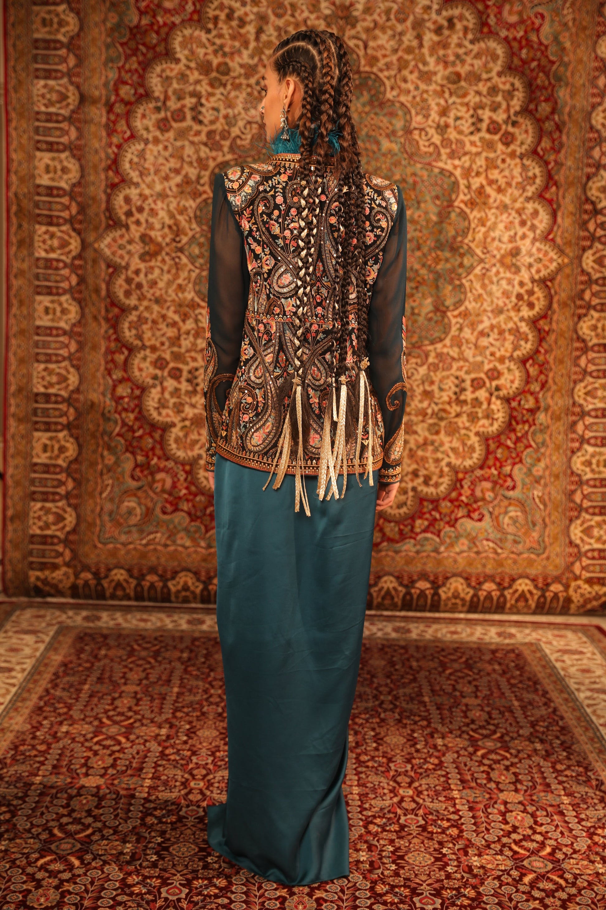 Shop Women's Teal kashida short jacket Set 