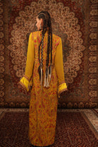 Women's Mustard Embroidered Long Jacket Set backview