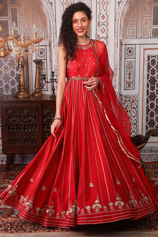 Rust Anarkali Set