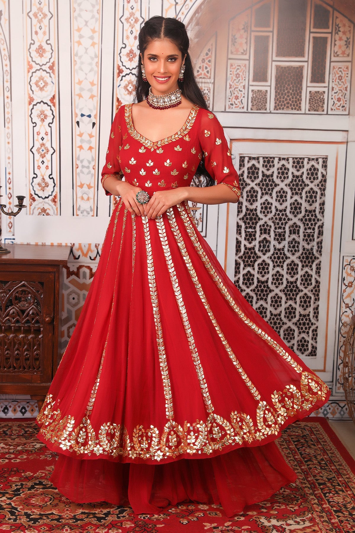 Red Anarkali set